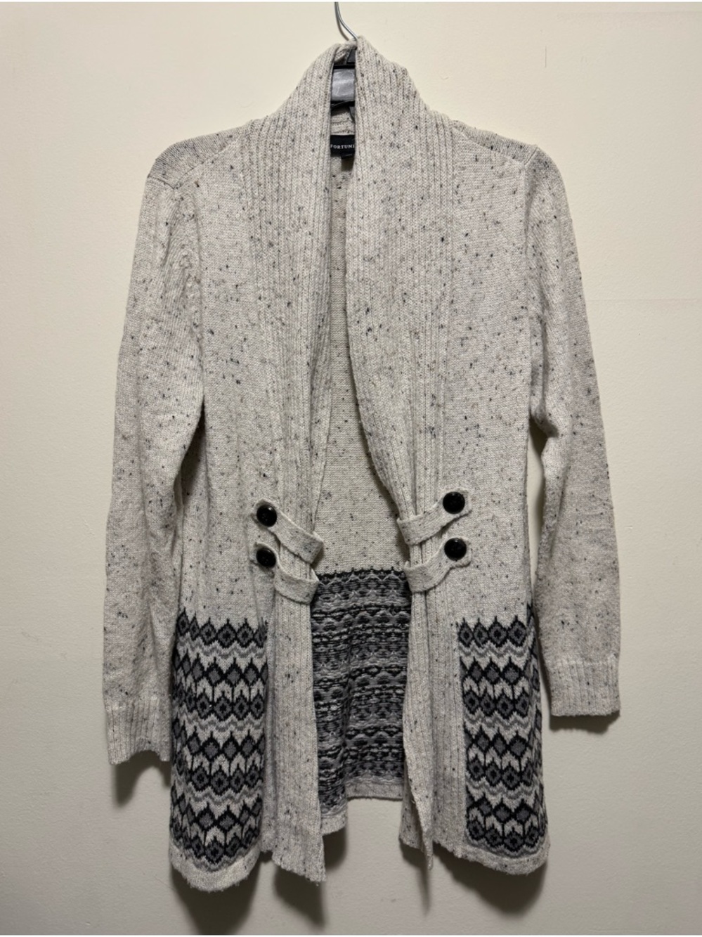 Fortune + Ivy Light Speckled Light Gray Nordic Knit Cardigan Women’s Small